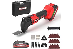TEENO Multiherramienta Oscilante, 20V Brushless Herramienta Multifunción con 6 Velocidades, 8500-21000RPM, Cargador, 25 Accesorios, Herramientas Oscilantes para Cortar, Lijar y Pulido（1* batería）