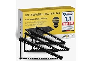 Avoltik Balkonkraftwerk Halterung 2er Set bis 114cm I Solarpanel Halterung für 2 Module I Verstellbar 0-90° I Ideal für Dach, Balkon & Boden
