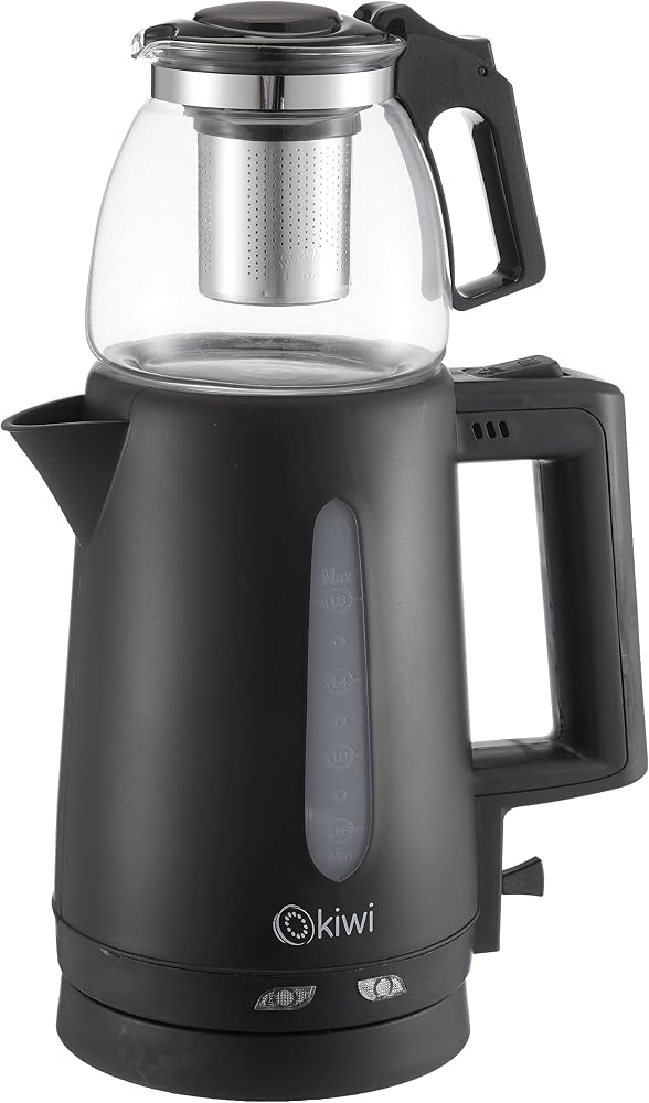 Kiwi KTM-2907 Çay Yapma Makinesi, 1.8 L Kettle ve 0.9 L Demlik Kapasitesi, Siyah