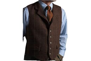 SOLOVE-SUIT Mens Casual Plaid Suit Vest Tweed Slim Fit Waistcoat for Wedding Groomsmen