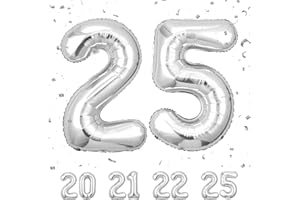 MACLUNAR Ballons Anniversaire 25 Argenté - 100cm - Ballon Chiffre 25 Numéro 25 - Happy Birthday Decoration Ballons Fête d'anniversaire Ans Vole Grâce à l'Hèlium 25