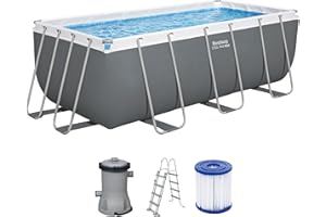 Bestway Power Steel Frame Pool Set mit Filterpumpe 412 x 201 x 122 cm, grau, eckig