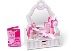 Melissa & Doug Juego de tocador, Salón de Belleza de Madera, Set de Maquillaje, Pelo y uñas, Juguetes creativos de simulación, Juguetes de Madera, Regalo para niños y niñas de 3 4 5 6 7 años,