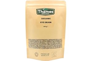 Organic Rye Grain - Whole Grain, No Additives or Preservatives - Vegan, Raw, GMO-Free, Certified Organic - Nutritious and Flavorful - Ideal for Baking, and Cooking - Thames Organic 500g