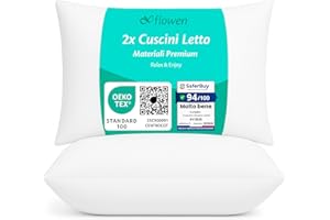 Flowen Cuscini Letto Coppia di Guanciali 50x80 per Dormire Imbottitura Standard Antiacaro Anallergico Traspirante Rettangolare per Matrimoniale Singolo con Federa in Microfibra Lavabile