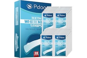 Pdoo 56 Teeth Whitening Strips (28-Day), Non-Sensitive, Professional Whitener, Fast-Result, 8 Shades Whiter, Long-Lasting, Non-Slip, Removes 10 Years Tough Teeth Stains