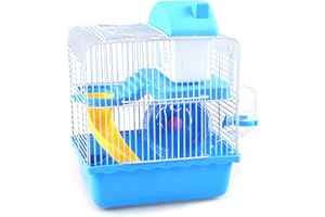 RENGU 2 Layers Hamster Cage, Clear Hamster Enclosure, 360° Free Viewing Rat Cages and Habitats With Accessories for Mouse Mice Rat Gerbils and Small Animals (Blue)