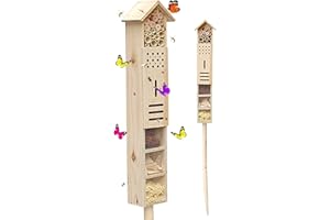 STEPHANS MÖBELBÖRSE Insektenhotel mit Erdspieß, als Nisthilfe für Nützlinge, Garten, groß, stehend, Bienenhotel Wildbienen, Holz, 160 cm hoch, Natur