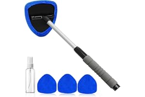 BEAHING Windscreen Cleaner Tool, 180° Rotating Head Extendable Windscreen Cleaner Bursh with 4 Reusable & Washable Pads Car Demister Window Cleaning Kit for SUV RV Truck, Windscreen Cleaner Tool