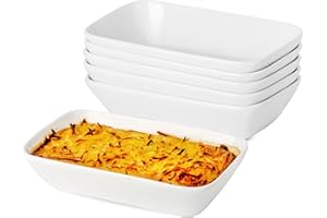 XINLTC Set di 6 Pirofile da Forno in Ceramica, Teglia da Forno Rettangolare, Stampi in per Cottura Smaltata per Torte, Lasagne, Bianco, 18x11x4cm