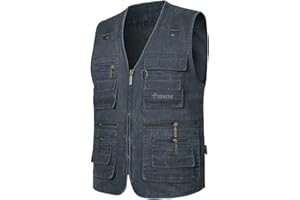 Yukirtiq Uomo All'Aperto Viaggio Tasche Gilet Fotografico Casuale Panciotto Campeggio Pesca Gilet per Reporter Caccia Tempo Libero Fotografi Denim Giacche Gilet
