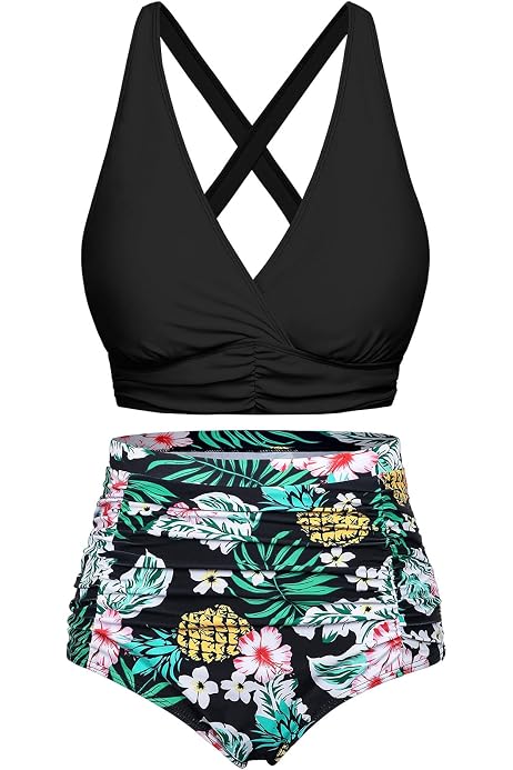 Bikini 2 Pièces Femme Minetom - Haut Push Up Décolleté V Et Short Taille Haute - Imprimé - Polyamide/Élasthanne