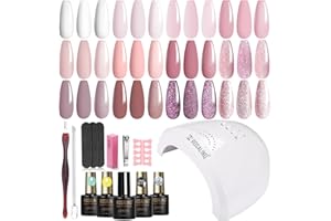 ROSALIND Kit Semipermanente Unghie con 48W UV LED Lampada, 12+4 Pezzi Smalto Semipermanente Unghie Bianco Rosa Viola Avena Colori, Kit Per Unghie Soak Off Manicure Regalo per Principianti