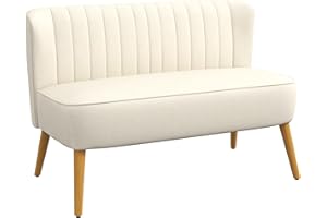 ‎HOMCOM HOMCOM Sofa 2 Sitzer Couch, Kleine Loveseat mit Leinen-Optik Modern Polstersofa für Wohnzimmer, Schlafzimmer, kleinen Raum, Cremeweiß 117 x 56,5 x 77 cm