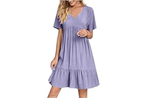 YAOJIWANG Robe Femme Chic et Elegant Robe de Plage d'Été Ample Décontractée à Col en V Rétro Robe Boheme Chic Robe Patchwork Flottante Robe Ceremonie Femme Robe Cocktail Robe Annee 20 S-XXL