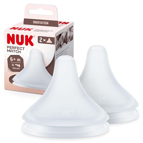 NUK Perfect Match Baby Bottle Drinking Teat | From 6 Months | Adapts to Baby | Anti-Colic | BPA Free | Silicone Teat for Bottles, Universal | Pack of 2