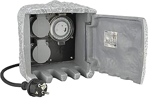 UNITEC Steckdosenverteiler für den Garten in Steinoptik, Gartensteckdose, Außensteckdose, IP 44, 2 Steckdosen Würfel und ZSU