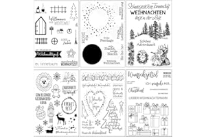 ‎FOLANVOFF Silikonstempel Weihnachten Deutsch, 6 Blätter Clear Stamp Weihnachten, Frohe Weihnachten Stempel, Silikonstempel Winter, Clear Stempel Set für DIY Bullet Journal Scrapbooking Fotoalbum