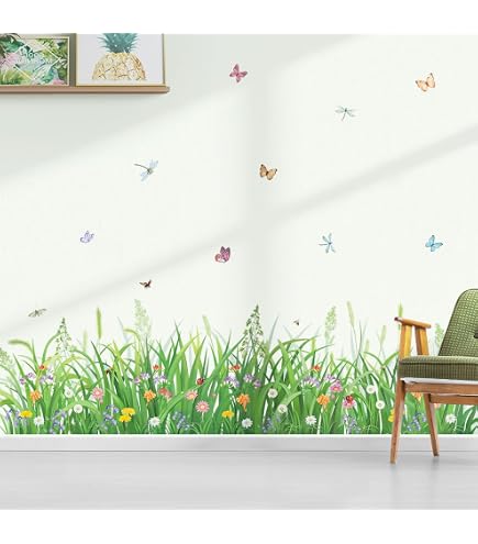 INDIGOS UG - Decalcomanie da muro - adesivi da parete - Murale - w449 pianta fiore 120 x 42 cm, verde lime - Decorazione per soggiorno, camera dei bambini, ufficio, scuola