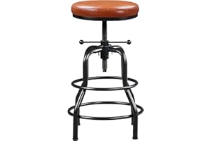 ‎YAHEETECH Yaheetech Vintage Barhocker Höhenverstellbarer Schraubhocker Barstuhl mit Dickem Kissen Montagefreie Hocker aus Kunstleder fürs Esszimmer/Küche/Bar/Salon/Café, Hellbraun