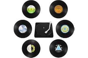 GoldOars 6Pcs Sottobicchieri Retrò in Vinile con Supporto, Retro Vinyl Record CD Sottobicchieri Rotondi Sottobicchieri per caffè Il Freddo Bevande Calde, 10x10x0.2cm (M2)