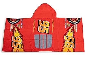 Jay Franco Disney Pixar Cars Lightning McQueen – Kapuzenponcho-Badetuch 56 x 130 cm, 100% Baumwolle, Umkleideponcho für Kinder