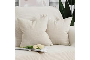 Madizz Juego de 2 Fundas de cojín Suave Lino Decorativo Funda Cojines Lujo Estilo Fundas de Almohada para el sofá Dormitorio Beige Cuadrado 45 x 45 cm