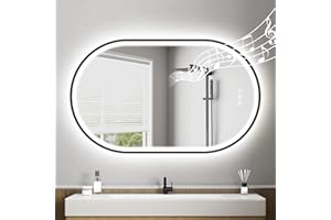 STARLEAD Negro Espejo-Baño-Ovalado-con-Luz y Bluetooth 100x60cm, Espejo-Baño-LED con Antivaho, Regulable, 3 Colores Luz, Memoria, IP44, Vidrio Templado, Horizontal/Vertical, Marco No Metálico