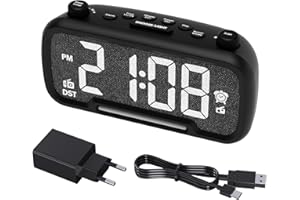 ROCAM Reloj Despertador con Altavoz Bluetooth, Despertador Digital con Puerto de Carga Type-C, luz Nocturna, repetición de Alarma,5 Niveles de Brillo, atenuador, Cargador USB, batería de Reserva