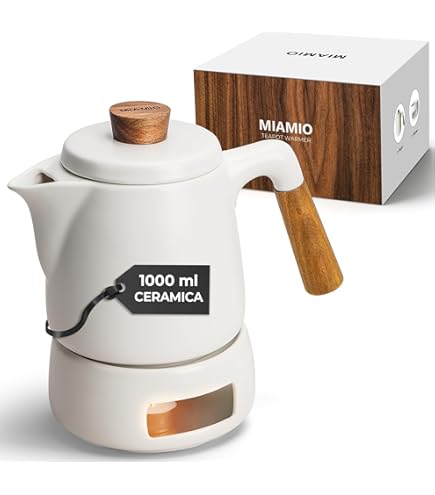 Set Teiera In Ceramica Da 1000 Ml Con 4 Tazze E Piattini - Per Tè E Caffè, Design Elegante - Foto 6