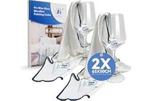 Foyer Nuage Microfibre Cleaning Cloths, 65 X 50cm Large Lint Free Glass Polishing Cloths for Glasses, Glassware, Stemware, Lens (White, 65 x 50 cm 2pcs)