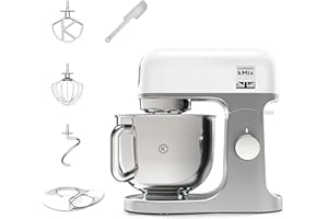 Kenwood kMix KMX750WH - Robot de Cocina Multifunción, 1000 W, Bol Metálico de 5 L con Asa, Gancho para Amasar, Varillas, Mezclado K, Acero Inoxidable, 6 Velocidades, Color Blanco