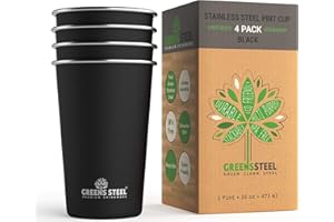 Greens Steel Vaso de Acero Inoxidable - 4 Vasos, Negro, 475 ml I Juego con Pared Simple Apilable y Reutilizable I Antiarañazos, Antideslizante, Antidecoloración y Sin BPA I para Viajes y Camping