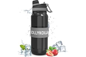 KollyKolla Gourde 1L, Bouteille d'eau de Sport, Sans BPA Gourde Paille, Étanche Grande Bouteille d'eau 1 Litre, Gourdes avec Couverture 2-in-1, Gourde Sport 1l pour Enfant, Gym, Camping, Bureau