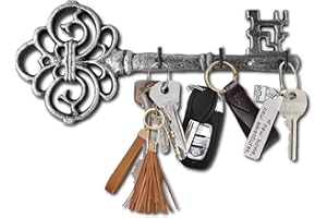 Comfify Decorative Wall Mounted Key Holder | Vintage Key with 3 Hooks | Wall Mounted | Rustic Cast Iron - with Screws and Anchors - Silver