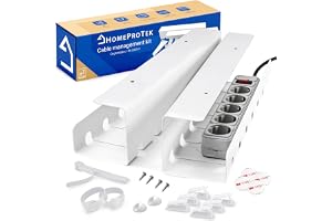 HOMEPROTEK Skrivbord kabelkanal för ordnad kabelhantering, set om 2 vita - skrivbordskabelhållare med enkel montering, 43 x 1