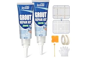 JOYAONE Tile Grout Repair Kit, 2 Pack Grout Reviver, Fast Drying Grout Pen White, Renew Tile Joints Line, Grout Whitener for Bath, Shower, Kitchen Tile Floor and Wall(White, 100g*2)