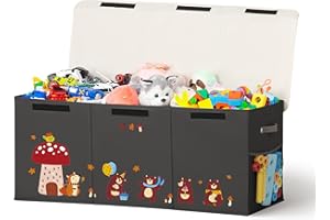 ADEHMDA Large Toy Box, Toy Box Storage with Lid, Collapsible Sturdy Toy Chest Box for Kids, Girls and Boys, Nursery Room and Living Room, 39.5"x13" x16"(black-bear)