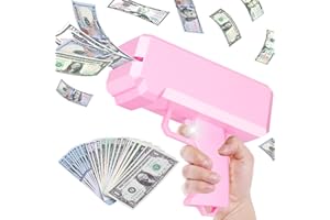 GIRLDIARY Money Gun Shooter and Prop for Movies, Handheld Cash Gun Paper Playing Dispenser for Party, Pretend Play Toy Gun (Pink)