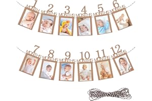 QUOTRE 1er Cumpleaños Foto Banner, 12 Meses Fotos Hitos Mensuales Registro Pancarta de Fotos para Recién Nacidos Decoración de Fiesta para el Primer Cumpleaños, Comunión (A)