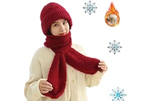 HIDRUO Integrated Ear Protection Windproof Cap Scarf, Knitting Thickening Hats Scarves, One Piece Hat, 2 in 1 Mask Scarf Knitted Hat