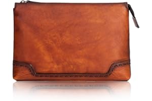 Karoukee Mens Upscale Clutch Bag Multi-purpose Wristlet Wallet Vegetable Tanned Leather Business Handbag for 9.7'' Tablet