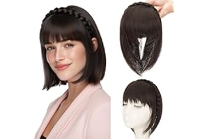 S-noilite Bandeau avec frange, perruques à frange frontale, postiche tressé synthétique avec extensions de cheveux à frange,Châtain auburn