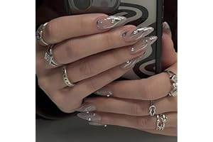 Moguri® 24 sztuki migdałowych wyciskarek do paznokci, średniej wielkości, sztuczne paznokcie, krętliki, klej do paznokci, ze strasu, akrylowe paznokcie ze wzorem, nadają się do codziennego użytku