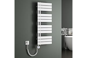 Mai & Mai Radiador de Baño Eléctrico 104x40 cm en Blanco Conexión Lateral Toallero Calentador de Toallas Calefacción de Baño con Barra Calefactora 800W