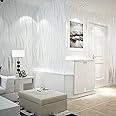 Trafagala 3D Effect Embossed Wallpaper Non-Woven Wave Stripes Roll for Livingroom Bedroom Kitchen White