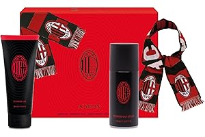 ACM 1899 AC Milan Gift Set - Deodorant 150ml + Shower Gel 200ml + Official Scarf | Woody & Spicy Fragrance | Sporty & Intense Perfume | Cedarwood, Musk & Amber Scent | Male Body & Skin Care Combo