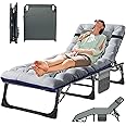 Meulbaty 190x68x28cm Foldable Sun Lounger for Sunbathing, Portable Single Recliner for Garden/Pool/Beach/Camping, Adjustable Backrest, Sidepocket, Cushion and with Headrest, can as Temporary Guest Bed