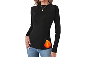 Terecey Camiseta Termica Algodón Mujer Cuello Alto de Manga Larga Camiseta Interior Elastico para Running Esqui Deporte Invierno