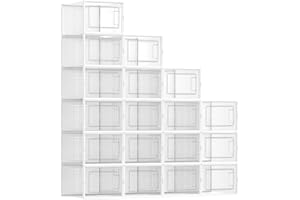 ‎SONGMICS SONGMICS Schuhboxen, 18er Set, Schuh-Organizer aus Kunststoff, faltbar und stapelbar, für Schuhe bis Größe 46, transparent-weiß LSP18MWT
